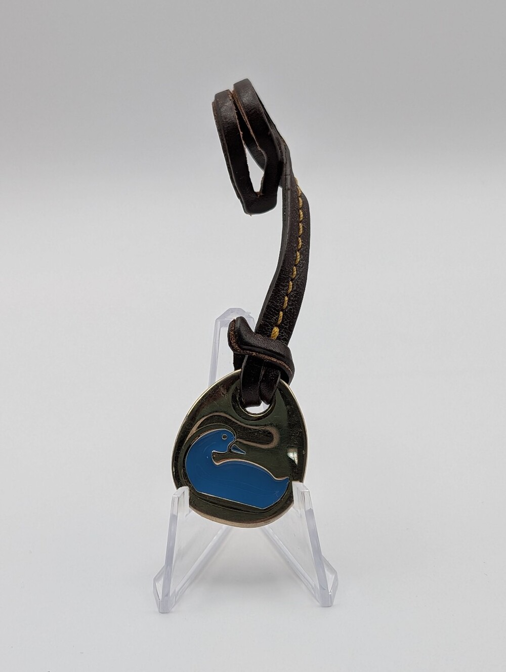 Dooney & Bourke Blue Duck Charm Replacement Hang Tag FOB Brown Leather Gold Tone